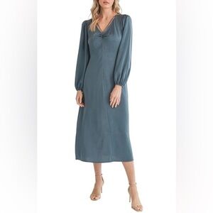 MILA MAE Satin Tie Neck Long Sleeve Midi Dress